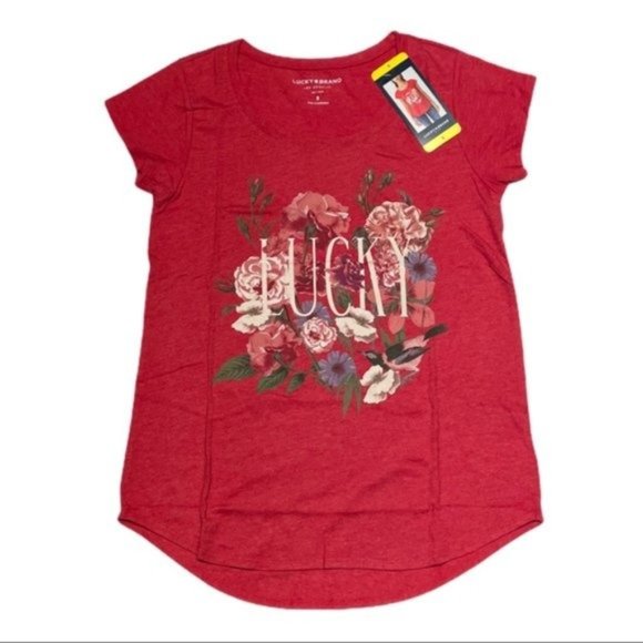 LUCKY BRAND Floral Red Graphic Tee NWT - Small - Picture 4 of 5